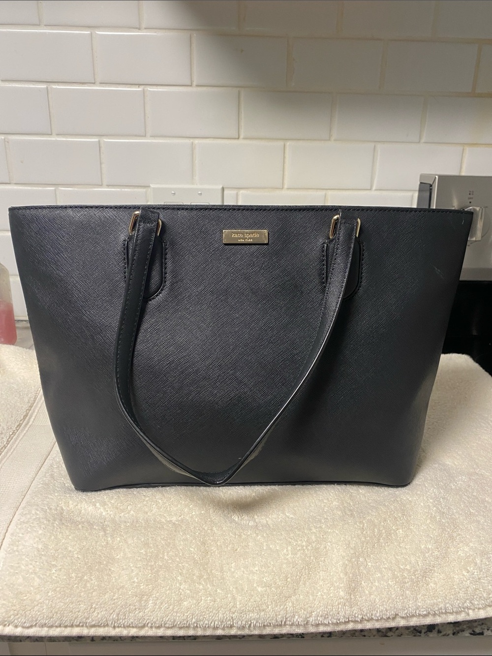 kate spade black saffiano leather tote handbag